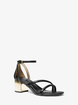 michael michael kors porter leather mid-heel sandal|michael kors genuine leather sandals.